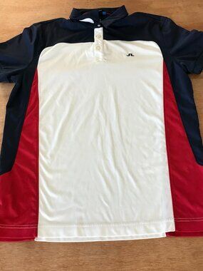 J. Lindeberg M Fred Reg Tx Jersey Polo Shirt Men XL Red Color Block Pebble Beach